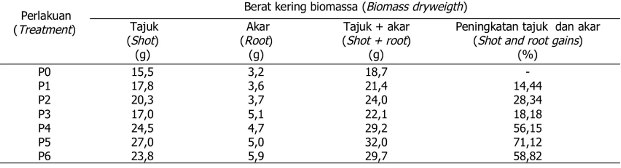 Tabel 8. Rata-rata berat kering biomassa semai melina umur 70 hari