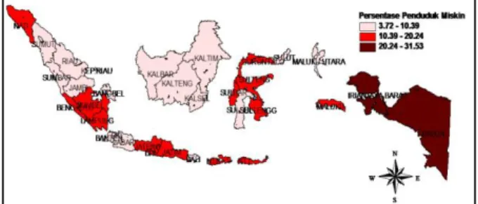 Gambar 1.  Persebaran Persentase Penduduk Miskin Indonesia 2013 