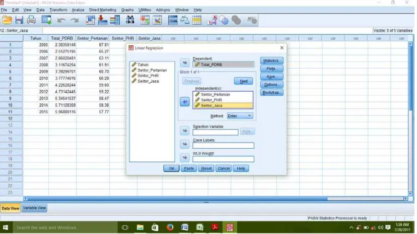 Gambar 5.5 Pilih Analyze, Regression, Linier 