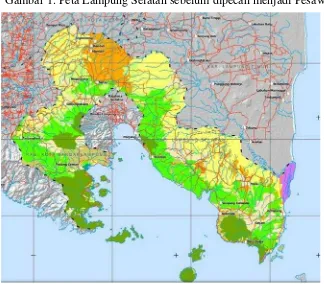 Gambar 1. Peta Lampung Selatan sebelum dipecah menjadi Pesawaran