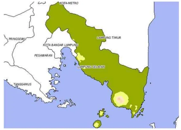 Gambar 2. Peta Lampung Selatan setelah dipecah menjadi Pesawaran