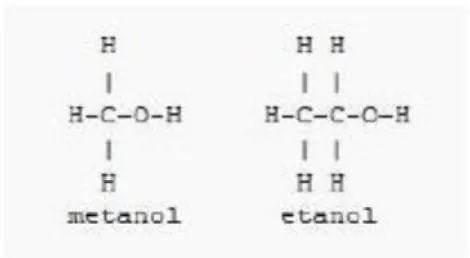 Gambar 2.4 Struktur Alkohol Jenis Metanol dan Etanol 