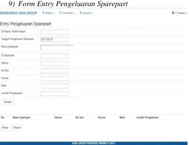Gambar 18. Form Entry Pengeluaran Sparepart 
