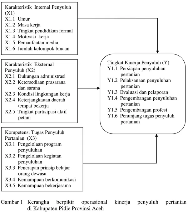 Gambar 1 Kerangka berpikir operasional kinerja penyuluh pertanian di Kabupaten Pidie Provinsi Aceh