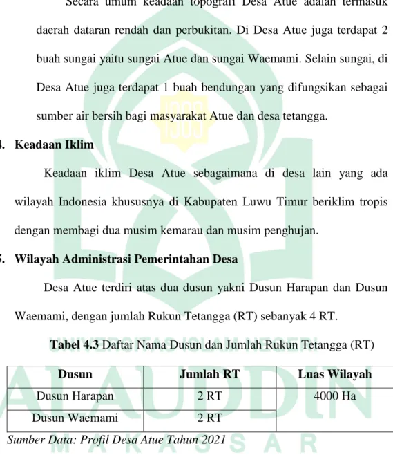 Tabel 4.3 Daftar Nama Dusun dan Jumlah Rukun Tetangga (RT) 