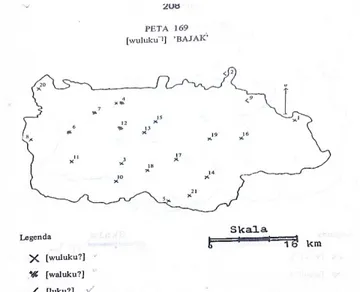 Gambar 1 Peta Wuluku dan Variannya di Kabupaten Bogor (Sumber: Suriamiharja, dkk. 1984: 208)