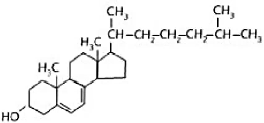 Gambar 2 .3 Struktur Kimia Kolesterol (Hames &amp; Hooper, 2005 dan Dean, 2009)  Kolesterol merupakan komponen lemak kompleks yang sangat dibutuhkan  oleh  manusia  dan  merupakan  salah  satu  sumber  energi  yang  bisa  memberikan  kalori  paling  tinggi