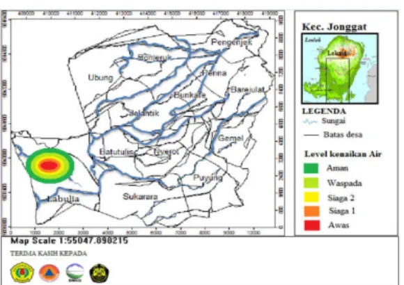 Gambar 9. Peta kenaikan Air Sungai Sulin di Desa  Labulia kec. Jonggat Kabupaten Lombok Tengah 