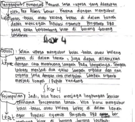 Gambar 6.  Pengejaan, tata bahasa, dan                                    kerapihan tulisan siswa dalam                       paper (kelas eskperimen) 