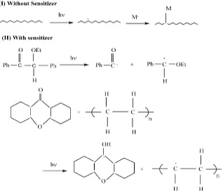 Gambar 2.11. Mekanisme reaksi pencangkokan fotokimia(A. Bhattacharya dan B. N. Misra, 2004)