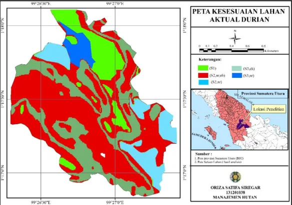 Gambar 8. Peta Kesesuaian lahan aktual dan potensial tanaman durian di Danau Tao 