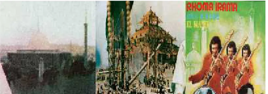 Gambar 8: Penggambaran Masjid Istiqlal (Al-Kautsar, 1977), Masjid Agung Demak (Sunan Kalijaga, 1983), dan sebuah siluet sebuah masjid (Cinta Segitiga, 1979)