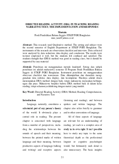 View of DIRECTED READING ACTIVITY (DRA) IN TEACHING READING NARRATIVE ...