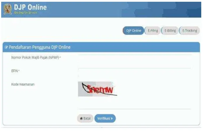 Gambar 4.5 Pendaftaran Pengguna DJP Online 