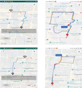 Gambar 18 Hasil keluaran sistem sama dengan Google Maps  Gambar 19 Hasil keluaran sistem berbeda dengan Google Maps 