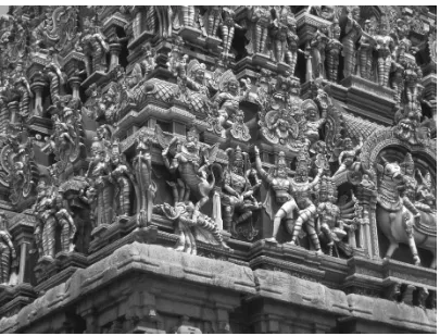 Fig. 100.1. A section of one of the temple towers of the Minakshi-Sundareshvara temple in Madurai, Tamil Nadu