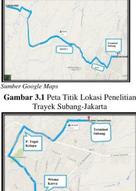 Gambar 3.2 Peta Titik Lokasi Penelitian  Trayek Subang-Bandung  