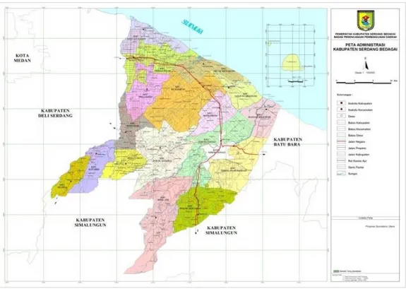 Gambar 4.1 Peta Wilayah Kabupaten Serdang Bedagai   (Sumber: Pemerintah Kabupaten Serdang Bedagai, 2016)  4.2  Pariwisata Kabupaten Serdang Bedagai 