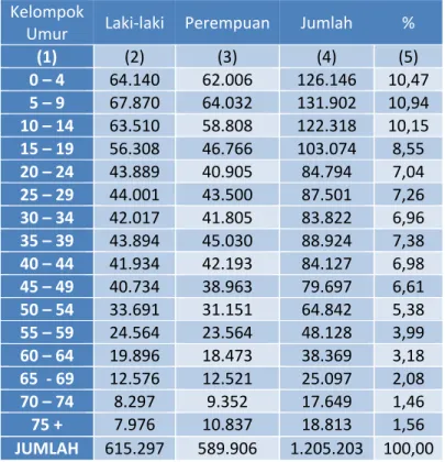 Tabel 2.3  Komposisi Penduduk Menurut Umur dan  Jenis Kelamin di Kabupaten Pandeglang,  Tahun 2017    Kelompok 