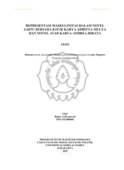 REPRESENTASI MASKULINITAS DALAM NOVEL SABTU BERSAMA BAPAK KARYA ADHITYA ...