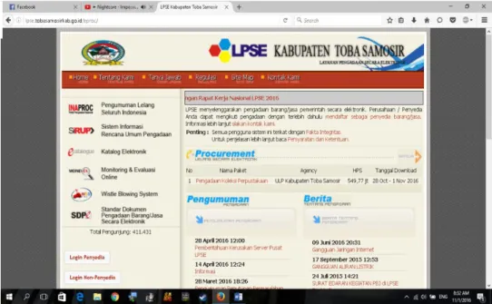 Gambar 4.1 Tampilan Depan Website LPSE Toba Samosir 