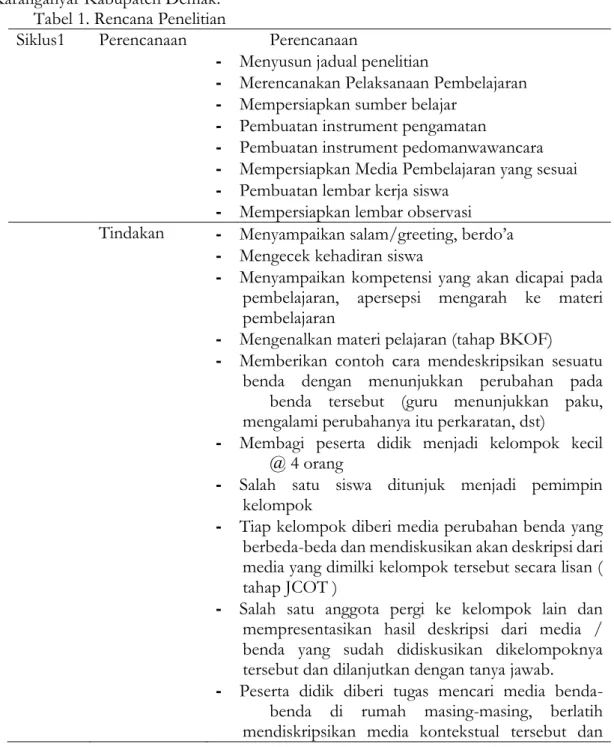 Tabel 1. Rencana Penelitian 