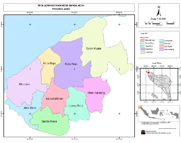 Gambar 4.1 Peta administrasi batas Kota Banda Aceh  Sumber: BAPPEDA Aceh 