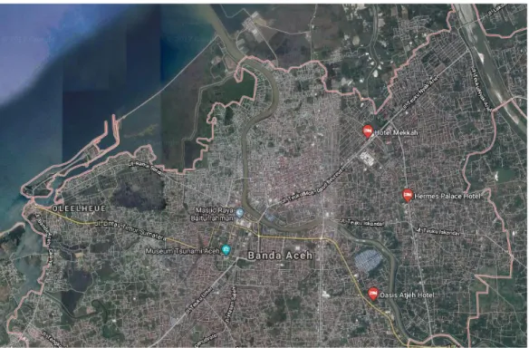 Gambar 4.2 Peta satelit sungai Krueng Aceh yang membelah Kota Banda Aceh  Sumber: Google Maps 
