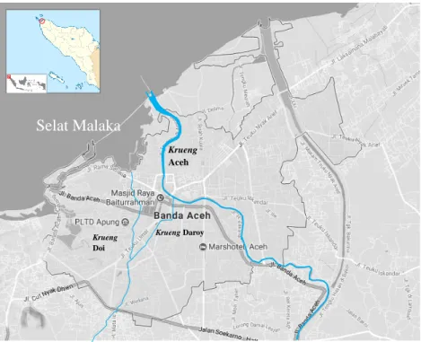 Gambar 4.3 Peta letak Krueng Aceh, Krueng Daroy dan Krueng Doi  Sumber: Google Maps 