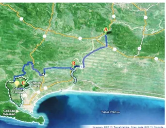 Figure 1. Map shown sampling location (A: Serayu flex- flex-ible dam, B: Adipala Subdistrict, C: Donan River)