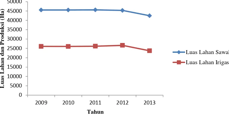 Gambar 3. Perkembangan Luas Lahan Sawah dan Lahan Irigasi 2009-2013 