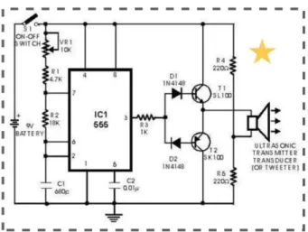 Gambar 2.5.1 Rangkaian dasar dari transmitter ultrasonik  2.  Penerima Ultrasonik (Receiver) 