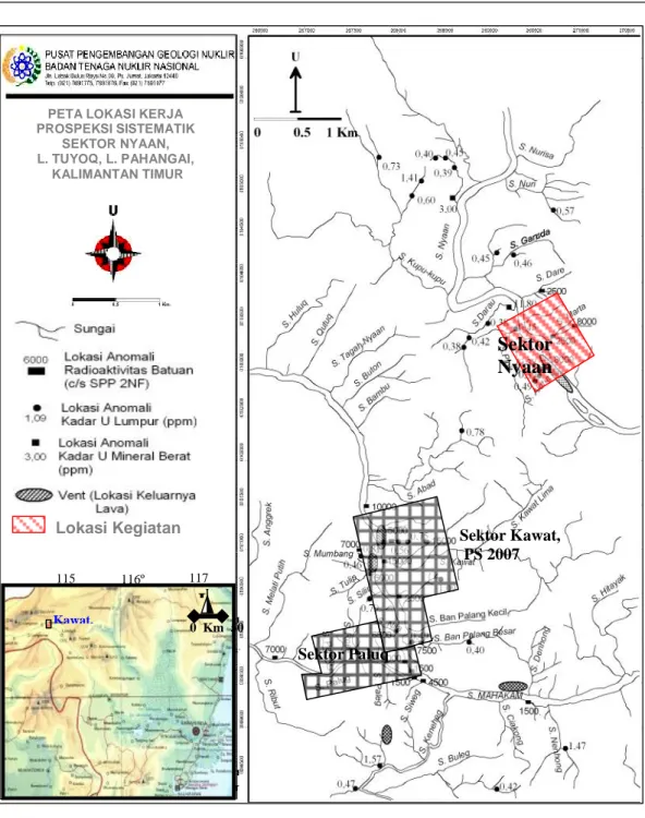 Gambar 1. Peta Lokasi Sektor Nyaan LU Kawat,Mahakam hulu, Kec. Long Pahangai.0  Km  50 U Uo116º  BT 115º  117º  1o1oLS 