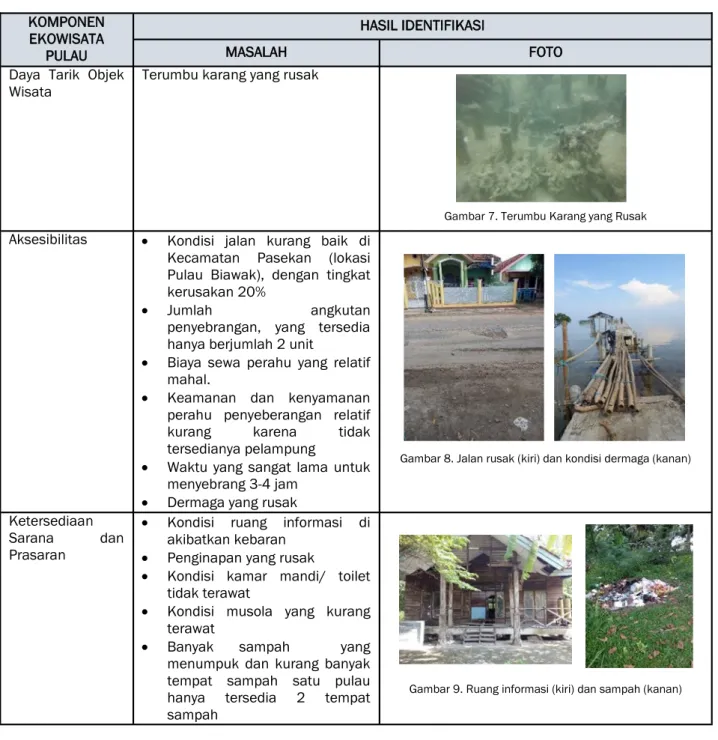 Tabel 3. Hasil Identifikasi Masalah pada Ekowisata Pulau Biawak  KOMPONEN 