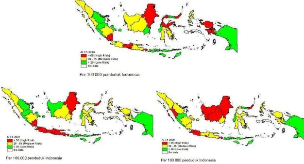 Gambar 3. Angka insiden DBD per 100.000 penduduk menurut provinsi di Indonesia. 