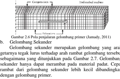Gambar 2.6 Pola penjalaran gelombang primer (Jamady, 2011)  b.  Gelombang Sekunder 