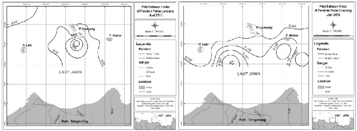 Gambar 5 Sebaran parameter fosfat dan nitrat di perairan Pulau Lancang pada musim timur