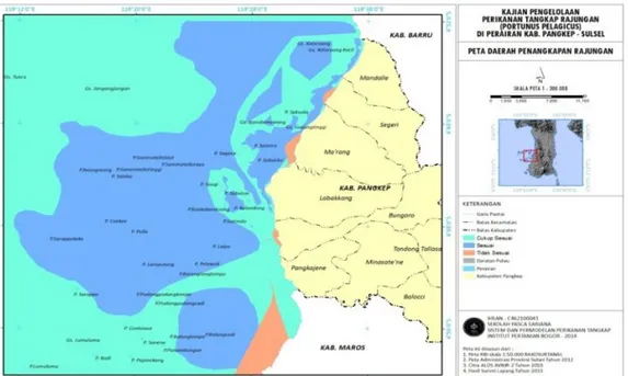 Gambar 2 Peta daerah penangkapan rajungan di perairan Kabupaten Pangkep