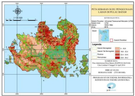 Gambar 5: Peta Sebaran Suhu Penggunaan Lahan di Pulau Batam 
