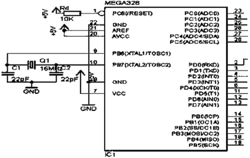 Gambar 3.3 Rangkaian Mikrokontroler ATMega328 