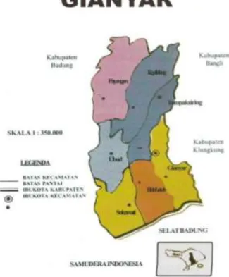 Gambar 1. Peta lokasi Kabupaten Gianyar  (Sumber: baliglory.com) 