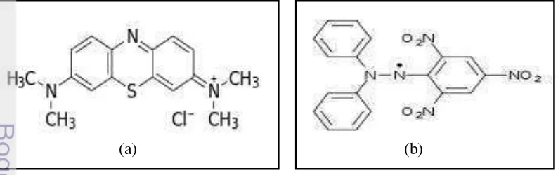 Gambar 10 Struktur molekul (a) biru metilena (b) DPPH 