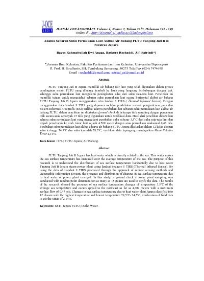 Analisa Sebaran Suhu Permukaan Laut Akibat Air Bahang PLTU Tanjung Jati ...
