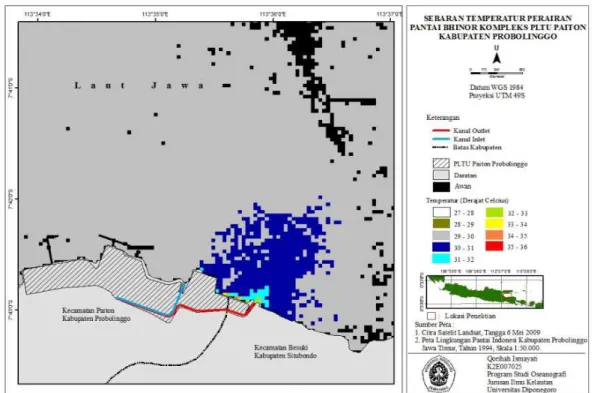 Gambar 1. Peta Sebaran Suhu Perairan Kompleks PLTU Paiton Tanggal 6 Mei 2009 