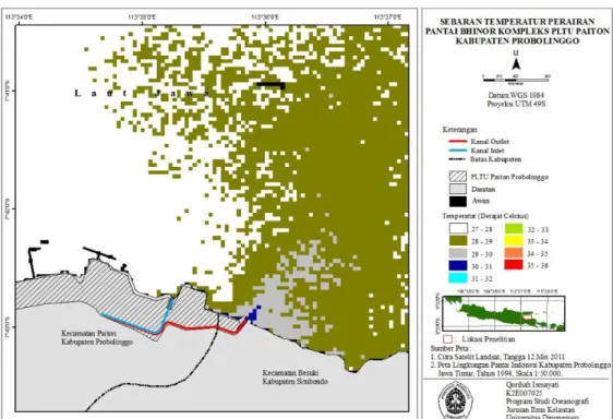Gambar 4. Peta Sebaran Suhu Perairan Kompleks PLTU Paiton Tanggal 12 Mei 2011 