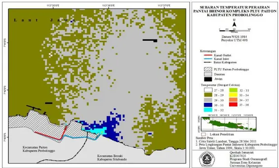 Gambar 3. Peta Sebaran Suhu Perairan Kompleks PLTU Paiton Tanggal 9 Juli 2009 