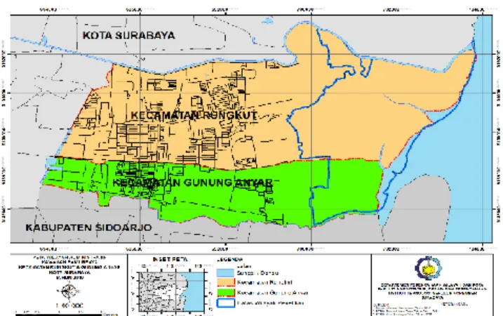 Gambar  3.  Peta  Wilayah  Administratif  Kawasan  Pamurbaya  Kecamatan  Rungkut dan Kecamatan Gunung Anyar, Kota Surabaya Tahun 2019 