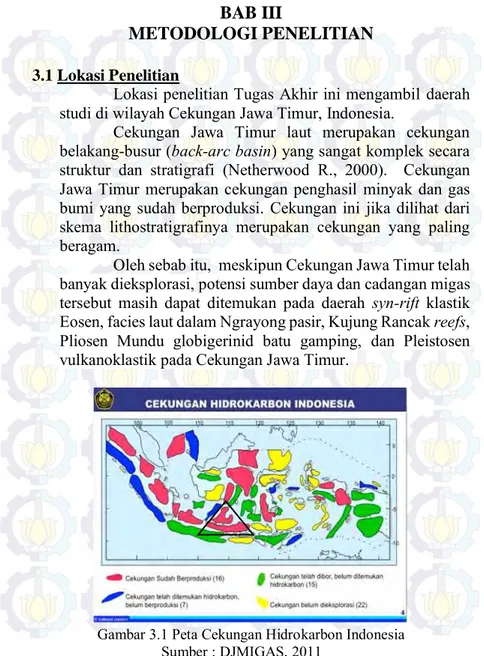 Gambar 3.1 Peta Cekungan Hidrokarbon Indonesia  Sumber : DJMIGAS, 2011