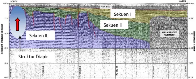 Gambar 3. Penampang Seismik Pantul yang memperlihatkan adanya struktur diapir