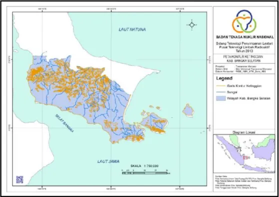 Gambar 3. Peta kontur ketinggian dan pola sungai wilayah Kabupaten Bangka Selatan 2. Geologi
